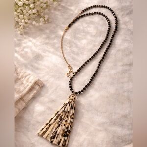 Clover Animal Print Beaded Tassel Necklace NWT